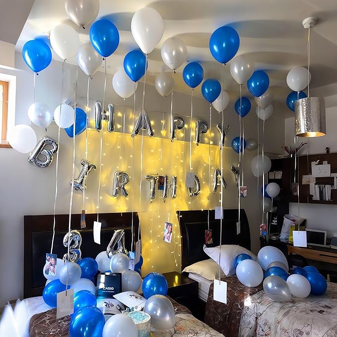 Royal Blue and Silver Balloons for Graduation Party Decorations, 12In Dark Navy Blue and White Balloons with Metallic Silver Star Balloon for Graduation Father's Day Birthday Baby Shower Party Decor