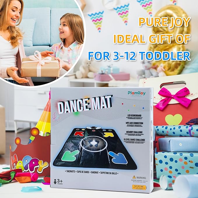 Dance Mat for Kids - Light-up Electronic Rhythm Step Play Mat, Music Game Pad Toy for Girls Boys 3-12, Challenge Playmat Gift Built-in Songs, MP3 External Play, 5 Levels, Adjustable Volume