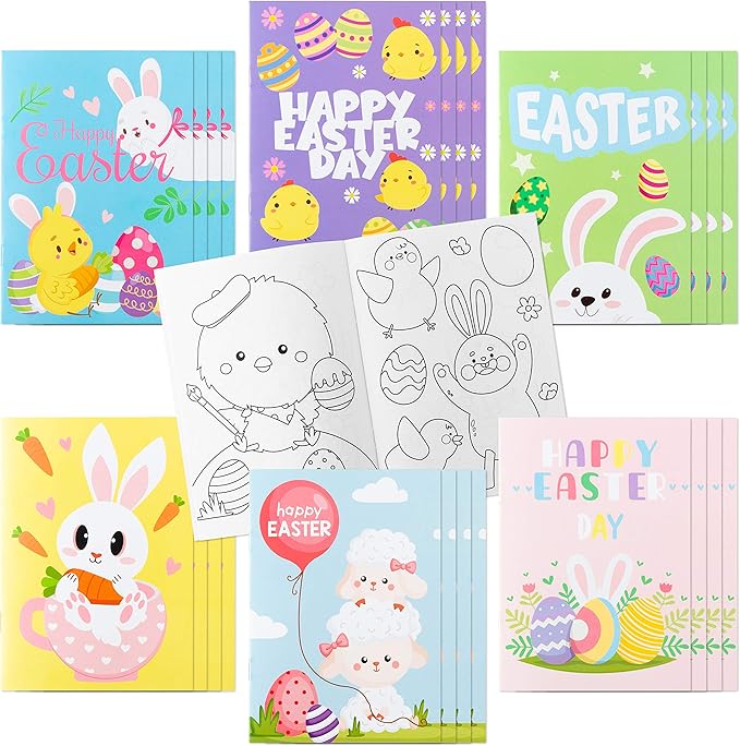 WATINC 24pcs Easter Coloring Books, DIY Art Book with Bunny Easter Egg Chick Pattern, Creativity Color Booklet for Birthday Gift, Easter Party Favor Goodie Bag Filler, Class Activity Supplies