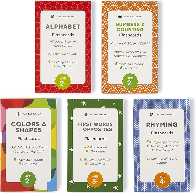 Think Tank Scholar 180 Preschool Flash Cards & 520 Sight Words Flash Cards Bundle - 10 Different Packs of Learning Cards.