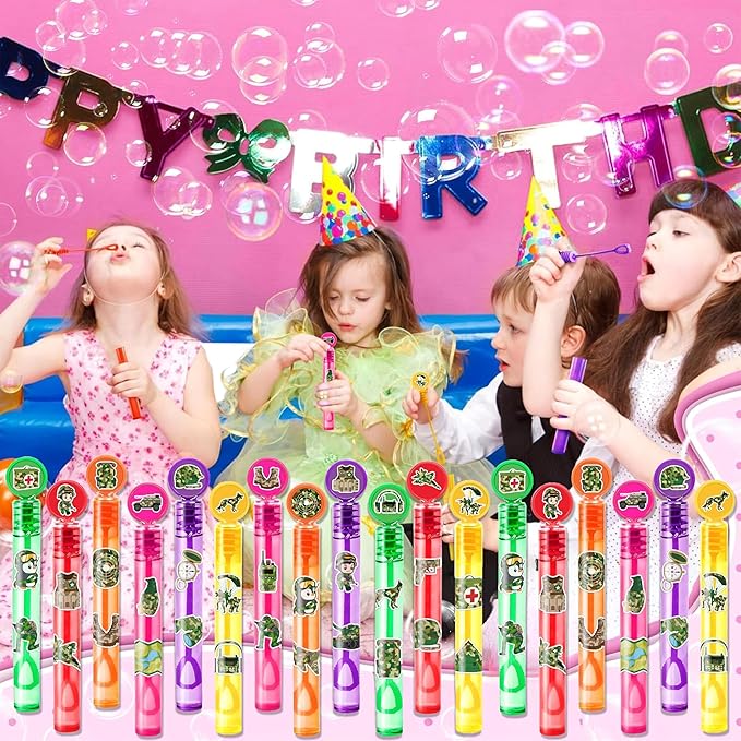 Military Party Favors for Kids - 24PCS Army Bubble Wands Camouflage Theme Birthday Party Supplies Goodie Bag Fillers Classroom Rewards