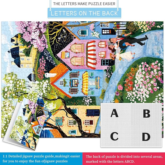 1000 Piece Puzzles for Adults, Landscape Puzzle, Village Stroll Jigsaw Puzzle 1000 Pieces for Adults Seniors, Fun Decor Challenging Family Games Holiday Party Gifts -1:1 Poster