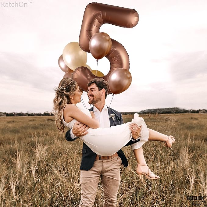 KatchOn, Coffee Brown Number 5 Balloon - Huge, 40 Inch | Number 5 Brown Ballon for 5th Birthday Decorations | Safari 5 Balloon | 5 Coffee Balloons for 5th Birthday Decorations Girl