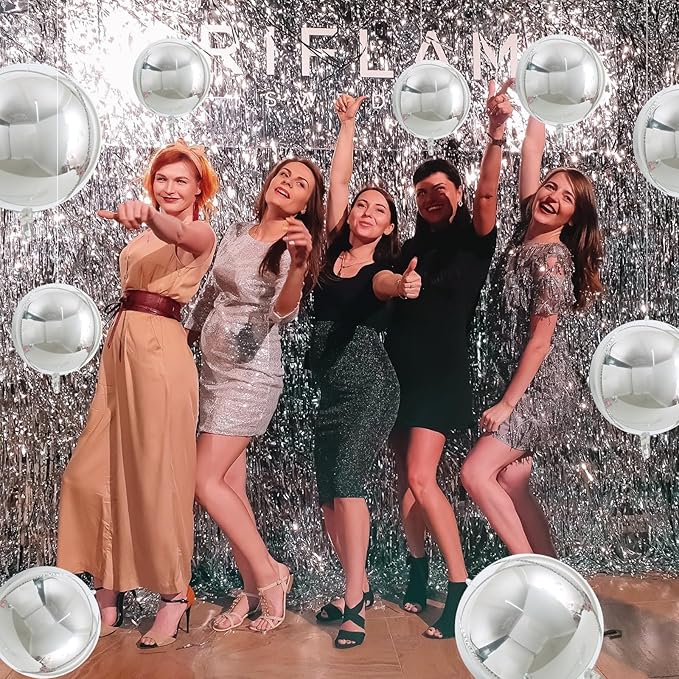TONIFUL 16Pcs Large Silver 4D Giant Round Foil Balloon 4D Mirror Metallic Mylar Sephere Balloons for Christmas New Year Birthday Party Graduation Wedding Baby Shower Decoration Supplies(Mix Sizes)