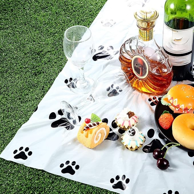 Tatuo 2 Pcs Puppy Paw Print Plastic Tablecloth Disposable Table Cover Puppy Themed Birthday Party Decorations for Dog Party Supplies (Black,108 x 54 Inch)