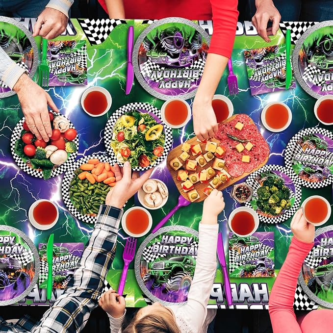 Mifoci 3 Pcs Monster Truck Birthday Party Tablecloths Monster Machine Table Covers Large Plastic Disposable 108 x 54 Inches for Truck Theme Kid's Boys Birthday Shower Party Supplies (Fresh)