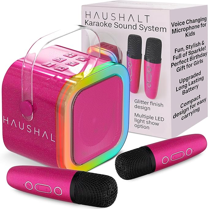 Mini Karaoke Machine for Kids Adults Teen with 2 Wireless Microphones, Gifts for Girl, Toys for Girls 6-8, Small Portable Bluetooth Speaker, Microphone, Car Singing Mic, Kareoke, Toddler Gift