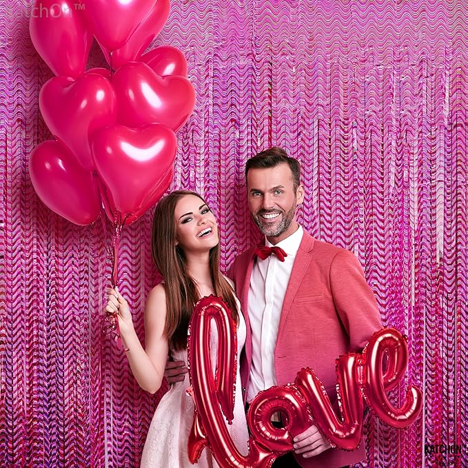 KatchOn, Large Laser Pink Backdrop Curtain - 3.2x8 Feet, Pack of 2 | Laser Pink Fringe for Birthday Wedding Engagement Party Decorations | Graduation Backdrop for Graduation Decorations 2025