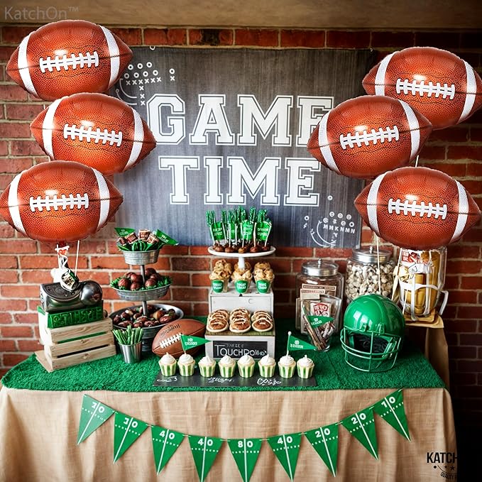 KatchOn, Football Balloons for Football Party Decorations - 18 Inch, Pack of 6 | Foil Touchdown Balloons for Birthday Party, Super Bowl Balloon, Tailgate Game Day Sport Themed Rugby Birthday Party