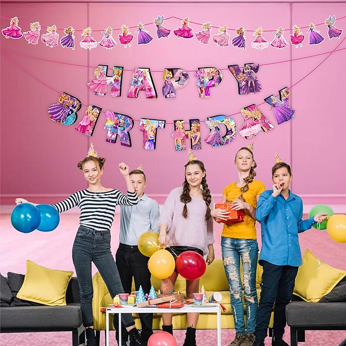 Barbe Theme Birthday Party Supplies - Decoration Set for Home Celebration, Cartoon Theme Party Décor Kit with Banner, Cake Topper and Table Decoration Accessories for Event Setup