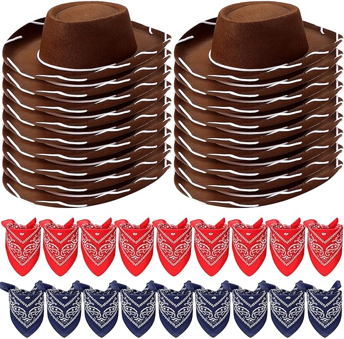 Unittype 18 Sets Cowboy Hats and Bandanas Bulk Kids Western Cowboy Costume Accessories Kids Party Supplies