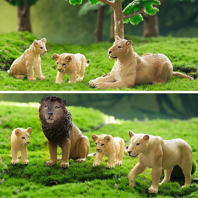 Toymany 6PCS Realistic Lion Figurines with Lion Cubs, 2-5" Wild Life Jungle Animals Figures Family Set Includes Baby Lions, Educational Toy Cake Toppers Easter Birthday Gift for Kids Toddlers