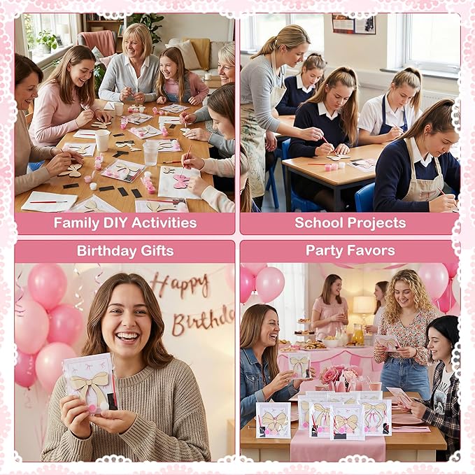 24 Sets Pink Bow Party Favors, DIY Wooden Bows Painting Crafts Kit with Magnets, Coquette Bow Birthday Decorations, Pink Bows Birthday Party Supplies Gifts Goodie Bags Stuffers Prizes