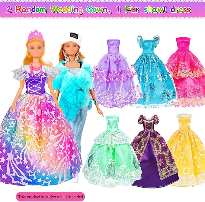 ebuddy 11.5 inch Doll Closet Playset with 106 pcs Clothes and Accessories for Girls 6-12 Including one Doll, Closet, Stylish Blue Set, Luggage, Shoe Rack, Wedding Gowns