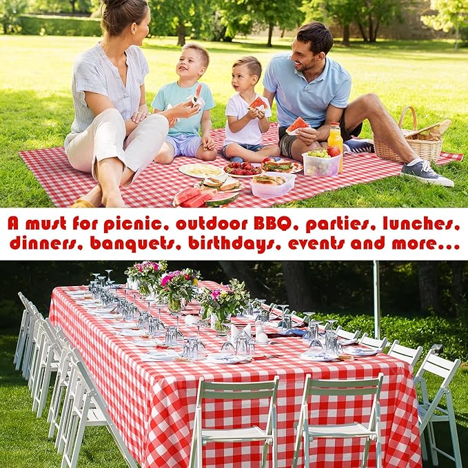 Kochorie 100 Ft x 54 Inch Crawfish Party Tablecloth Roll with Cutter Box Waterproof Plastic Lobster Table Cover (Red Checkered, 500 Ft x 54 Inch)