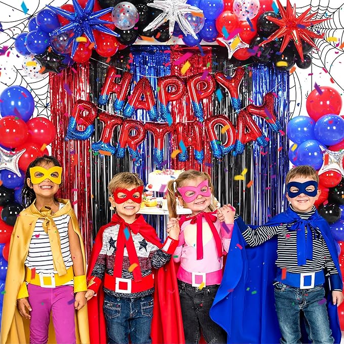 Spider Balloons Birthday Party Decorations Supplies Kids, Superhero Banner Themed Backdrop Balloon Column Arch Garland Party Decor Kit for Boy -228Pcs