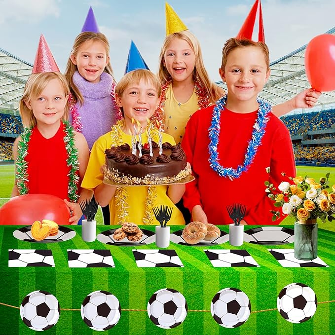 120 Pcs Soccer Party Supplies Bundle Paper Plates Napkins Forks Soccer Party Birthday Decorations For Kids Serves 30