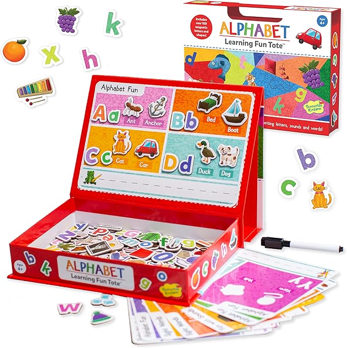 Peaceable Kingdom Alphabet Learning Fun Tote, Hands-on Literacy Activity Set with Magnetic Letters Sheets, Early Reading Skills Development, Kids Age 4+, Portable Classroom Home Organization