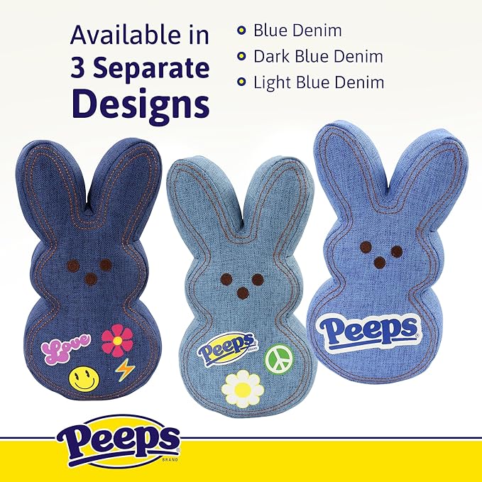 Animal Adventure | 9" Dark Blue Denim Shaggy Bunny Peeps Plush | Easter Basket Stuffed Animals for Kids | Marshmallow Candy | Huggable Soft Plushie Stuffers Buddy Toy | Collectable Gifts | Aged 3+