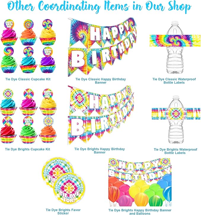 POP parties Ink Tie Dye Happy Birthday Banner - Party Supplies Decorations Art Classic, blue, green, red, orange, pink, yellow, white