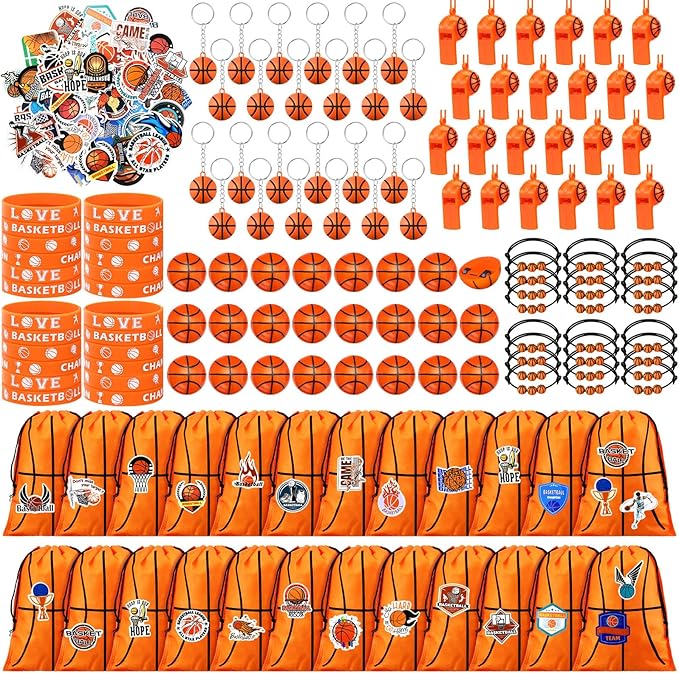 Aoriher 194 Pcs Basketball Party Favors Set Sport Silicone Bracelet Sport Car Keychain Whistle for Girls Boys Birthday Gifts Sport Themed Party Supplies