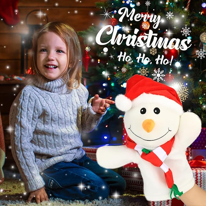 Hopearl Plush Christmas Snowman Hand Puppet with Open Movable Mouth for Imaginative Play, Role Play, Interactive Toy for Storytelling Teaching Puppet Theater, Gifts for Kids Boys Girls, White, 17''