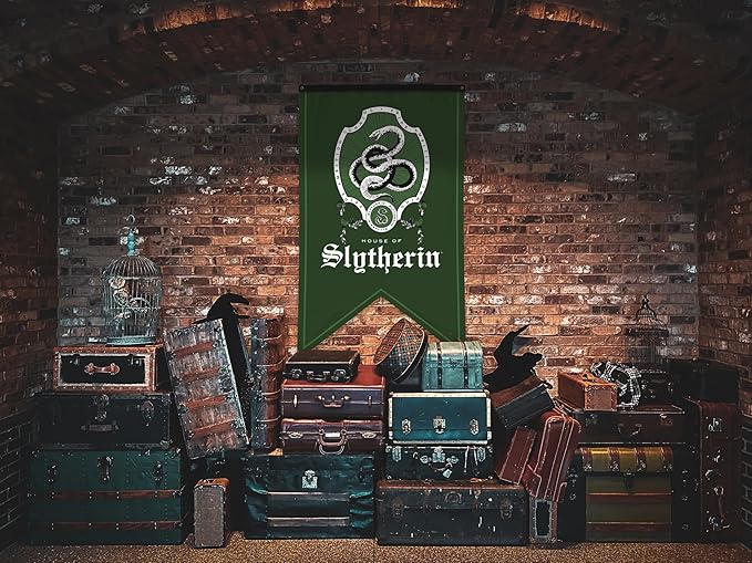 Conquest Journals Harry Potter Slytherin Crest Banner, 30'' x 50'' Extra Large Flag, 300D Oxford Cloth, Banners for Birthday Parties, Party Supplies, Dorm Decorations, Wall Decor, Officially Licensed