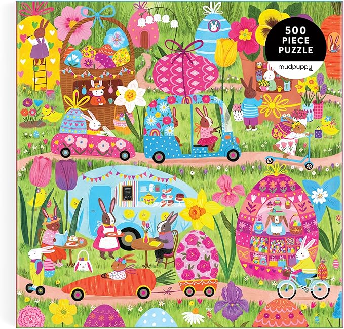 Mudpuppy Hoppin Around – 500 Piece Family Jigsaw Puzzle with Colorful and Fun Illustrations of Adorable Bunnies for Children Ages 8 and Up