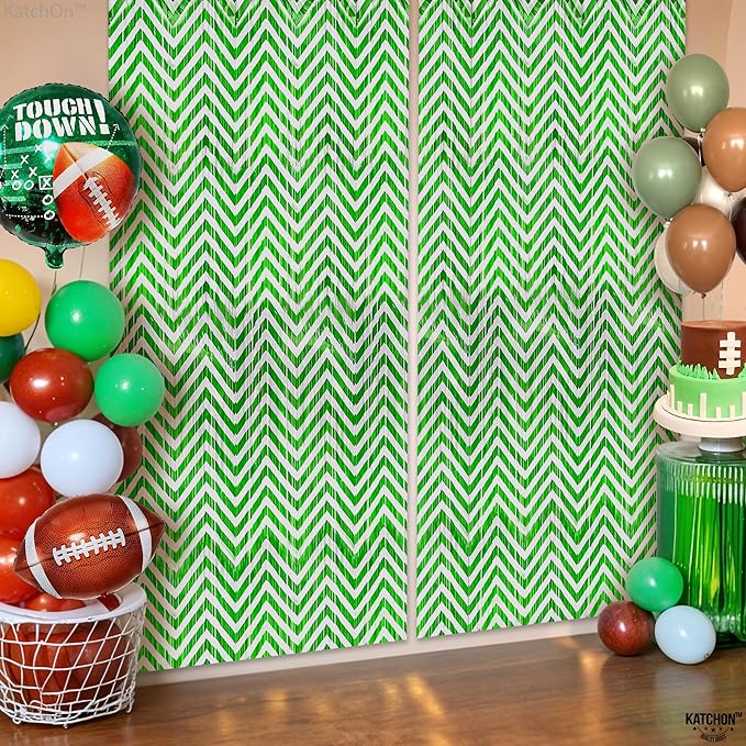 KatchOn, Green and White Foil Fringe Curtains - 6.5x3.25 Feet, Pack of 2 | Green Foil Fringe Curtain for St Patricks Day Decorations, St Patricks Day Backdrop, Saint Patricks Day Decorations