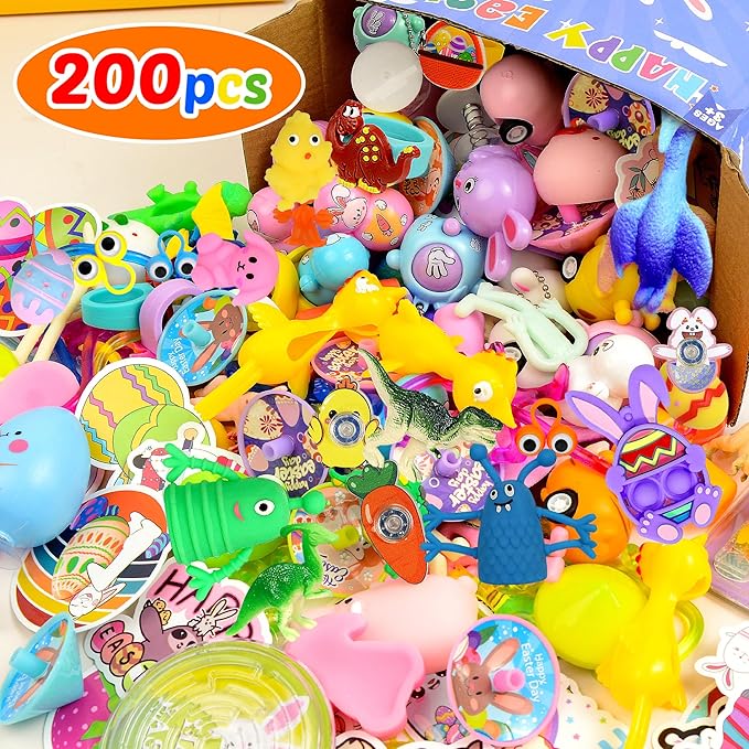 U-Goforst 200PCS Easter Egg Fillers, Easter Basket Stuffers Easter Egg Stuffers for Kids Boys Girls Small Toys Pack Bulk Filled Egg Hunt Gift Goodie Bags Party Favors Classroom Prizes Treasure Box