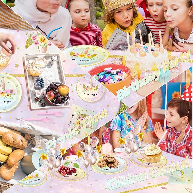 120PCS Unicorn Party Supplies Set, Serves 30 Guests Including Unicorn Paper Plates, Dessert Plates, Napkins, Forks,for Unicorn Themed Birthday Party Decoration, Unicorn Tableware