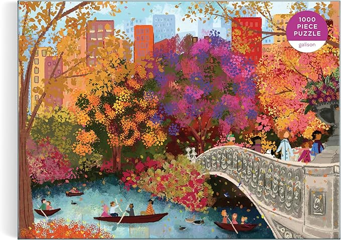 Galison Autumn On Bow Bridge – 1000 Piece Joy Laforme Jigsaw Puzzle Featuring Beautiful Artwork of Central Park Bow Bridge During Fall