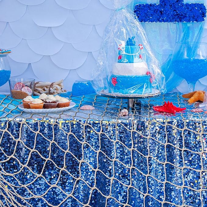 Shappy 2 Pcs Fish Net Decorative 80 x 40 Inch, Wall Hanging Fishnet for Mermaid, Pirate, Nautical, Under The Sea Party Decoration Ocean Themed Hawaii Beach Birthday Halloween Party Supplies(Beige)