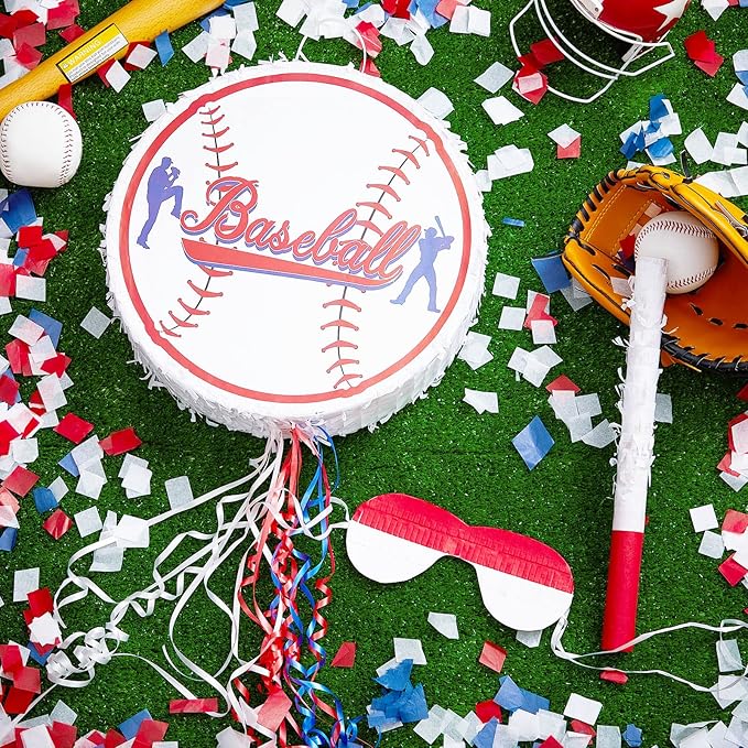 Baseball Piñata for Birthday Party Softball Piñata with Stick, Blindfold, Confetti for Adults Birthday Baby Shower Sports Party Supplies