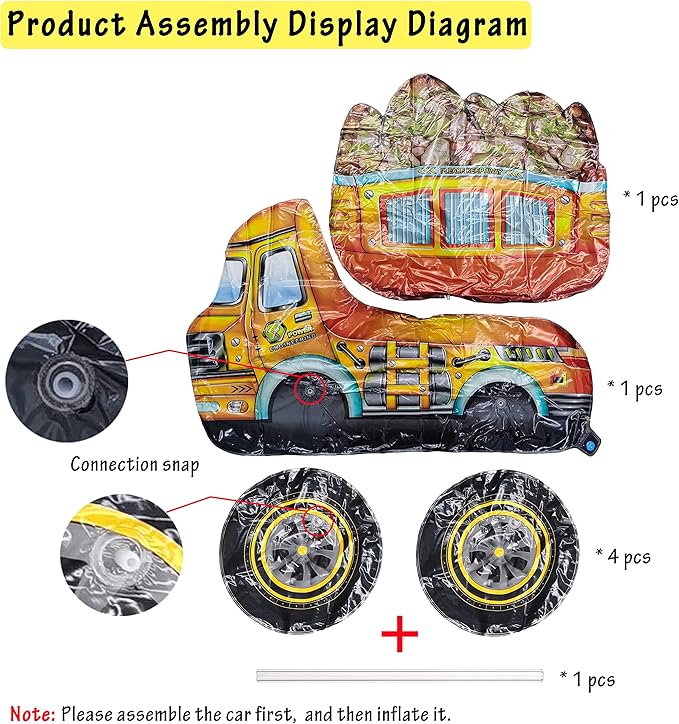 Self Standing 4D Construction Balloon Large Dump Truck Armed Forces Digger Engineering Vehicle Balloon For Boys Construction Birthday Theme Party Decoration Supplies