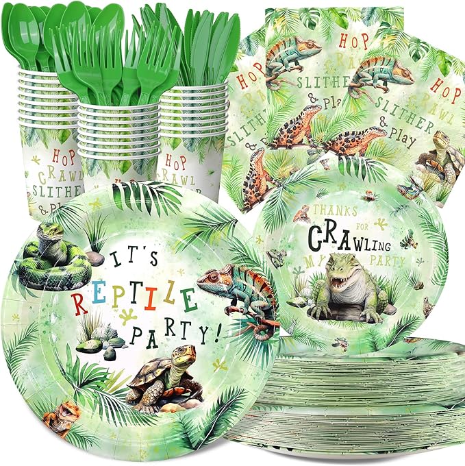 Reptile Party Decorations Set - Unique Reptile Themed Party Plates, Cups, Napkins, and Cutlery for an Exciting Celebration - Disposable and Stylish Reptile Party Supplies for Birthdays and Events