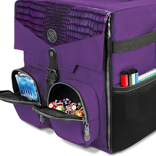 ENHANCE Board Game Shoulder Bag - Collector's Edition Board Game Storage with Shoulder Strap and Accessories Pockets for Dice, Cards, More - Reinforced Carrier Protects Tabletop Games (Dragon Purple)