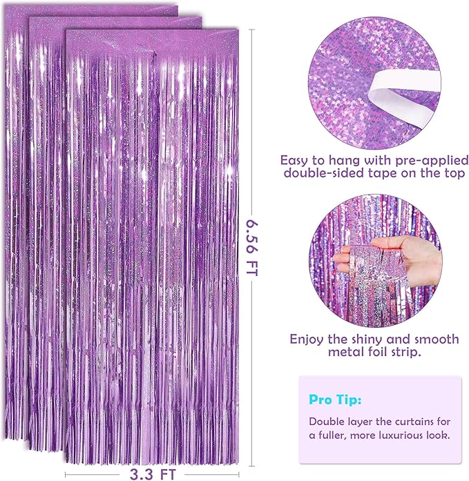 Pink Tinsel Curtain Party Backdrop Streamers - Birthday Decorations | Birthday Decorations for Girls | Princess Birthday Party Decorations |Sleepover Party Supplies for Girls,2 Pack