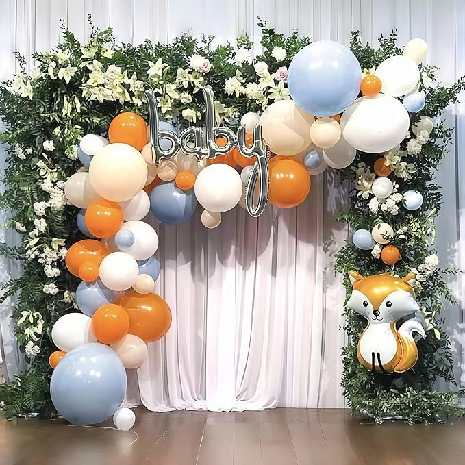 Burnt Orange and Blue Fall Balloons, 12 Inch 35PCS Dusty Blue Orange Taupe Peach Balloon, Fall Balloons for Birthday Baby Shower First Fall Thanksgiving Autumn Harvest Market Themed Party Decorations
