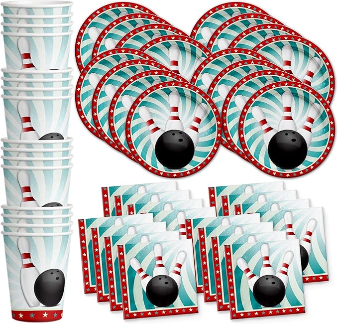 Bowling Fun Birthday Party Supplies Set Plates Napkins Cups Tableware Kit for 16
