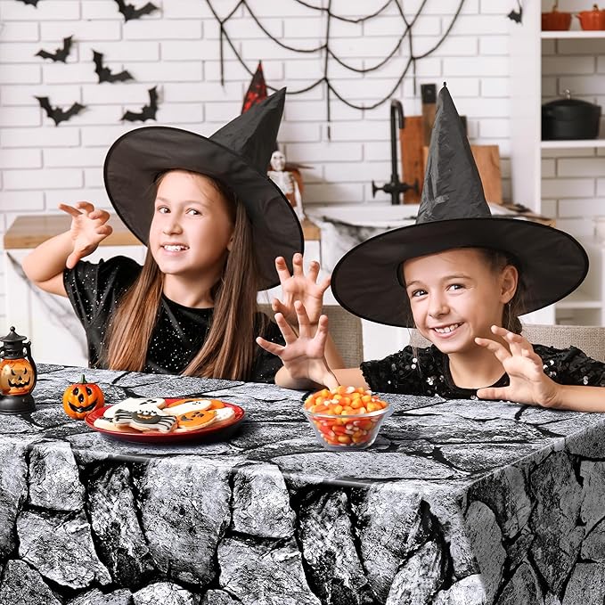 Kochorie 100 Ft X 54 Inch Halloween Stone Wall Tablecloth Roll with Cutter Box Disposable Plastic Stone Table Cover Medieval Party Castle Brick Wall Backdrop for Halloween Birthday Knight Theme Party