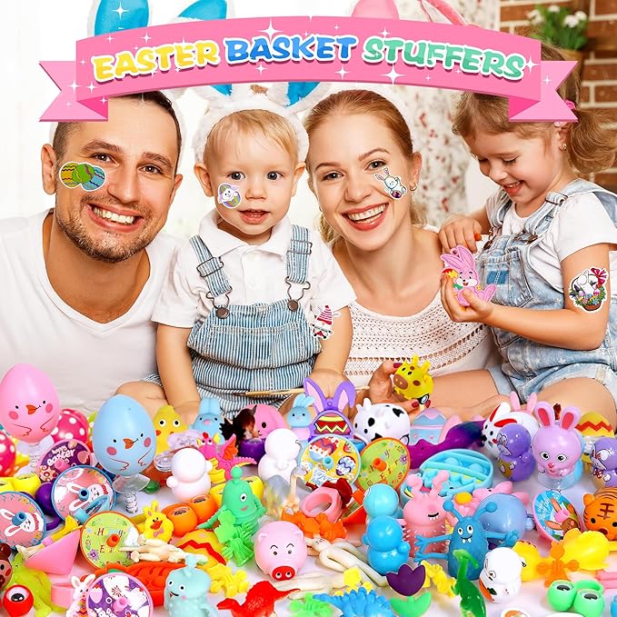 U-Goforst 200PCS Easter Egg Fillers, Easter Basket Stuffers Easter Egg Stuffers for Kids Boys Girls Small Toys Pack Bulk Filled Egg Hunt Gift Goodie Bags Party Favors Classroom Prizes Treasure Box