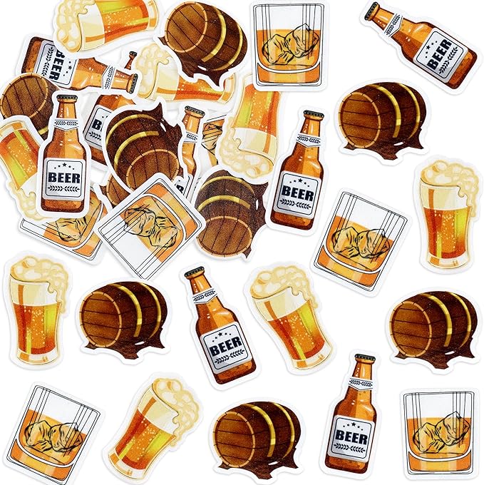 Ercadio 40 PCS Edible Beer Party Cupcake Toppers Cheers and Beers Happy Birthday Party for Father's Day Beer Kegs Cake Drink Topper Favor for Summer Family Party Decor Supplies