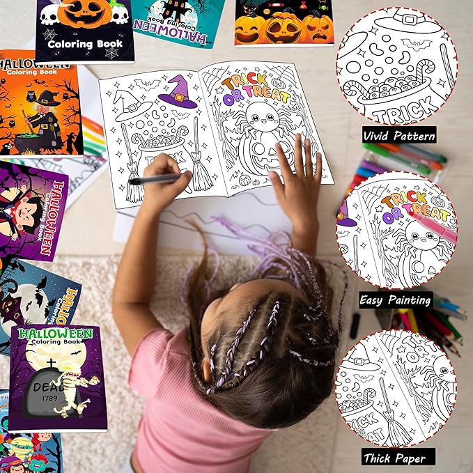 Lyosehy 24PCS Coloring Books Halloween Theme Party Favors Halloween Coloring Books Bulk Halloween Theme for Kids Home School Activity