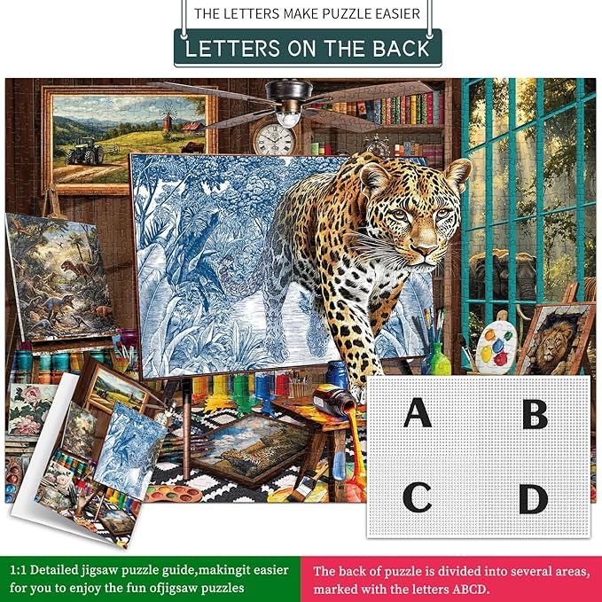 Mighty Leopard Jigsaw Puzzles for Adults 1000 Pieces, Interlock Perfectly Letter on Back No Dust, Home Decor Birthday Party Puzzle, 1:1 Poster Jigsaw Puzzles for Adults