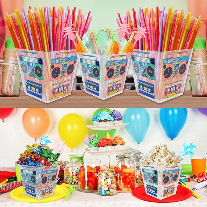 YAROMO Tape Radio Bucket Centerpiece, 6 PCS 80s Party Supplies, 90s Theme Birthday Party DecorationTape Radio Table Decor, Retro Hip Hop Disco Pop Music Party