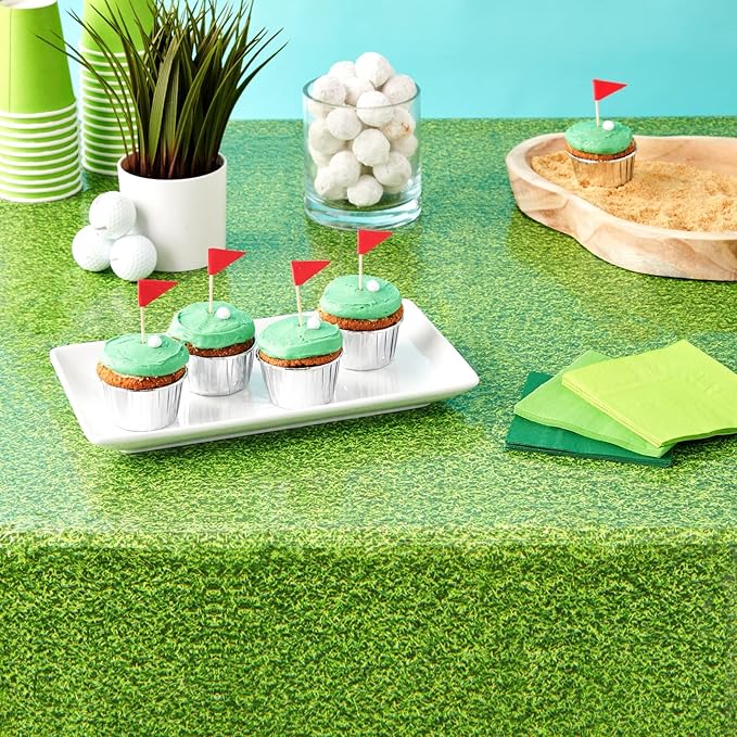 Sparkle and Bash Plastic Grass Tablecloth - Durable Cover for Golf Birthday Decorations - Wide Coverage for Golf Party Table Decoration - Easy-Clean Sports-Themed Tablecloths - 54 x 108 in - Pack of 3