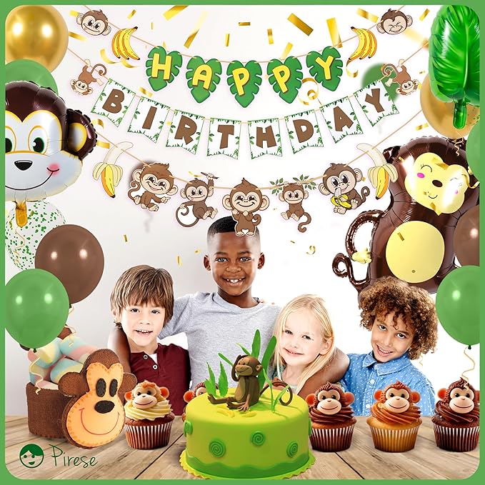 Pirese Monkey Birthday Banner, Monkey Party Decorations, Jungle Birthday Party Decorations | Banana Party Decorations| Banana Birthday Decorations | Monkey Birthday Party Supplies | Monkey Decor