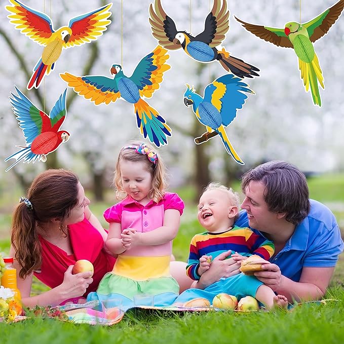 6 Pieces Tropical Birds Honeycomb Paper Cutouts Hanging Parrot Hawaiian Luau Tropical Party Decorations for Summer Beach Jungle Safari Rainforest Theme Birthday Party Home Classroom Decor Supplies