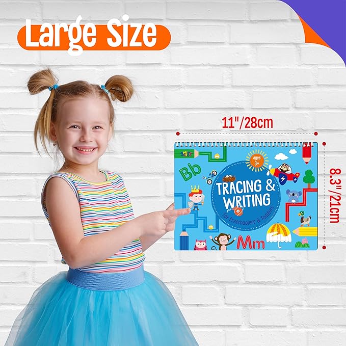 Alphabet & Numbers Handwriting Workbook, 30 Dry-Erase Activity Pages Letter and Number Tracing Practice for Preschool, Fun Mini Games Autism Busy Book for Kids, Toddlers, Educational Toy for Ages 3+